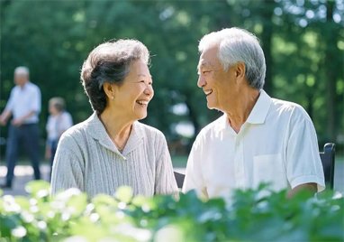 Elderly woman smiling outdoors